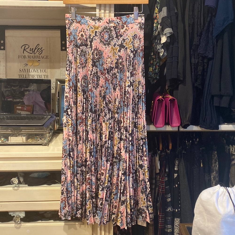 A.L.C. Floral Pleated MIDI Length Skirt